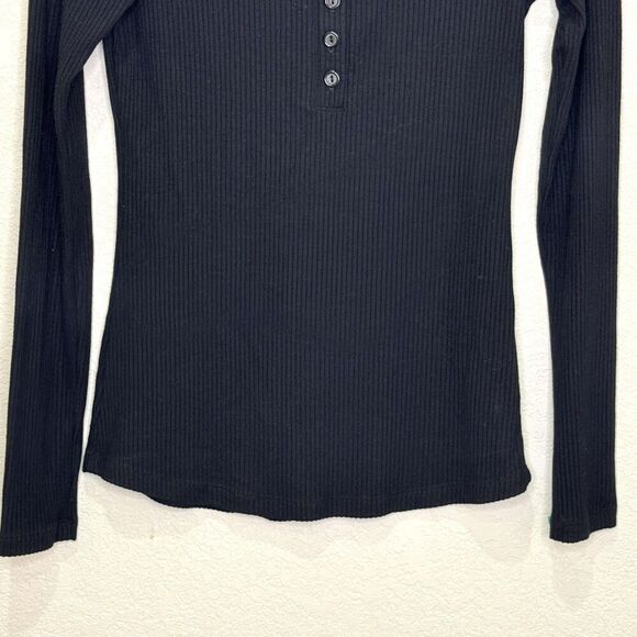 LNA Shirt Womens Small Black Ribbed Long Sleeve Henley Scoop Neck Modal Made USA - Picture 5 of 6